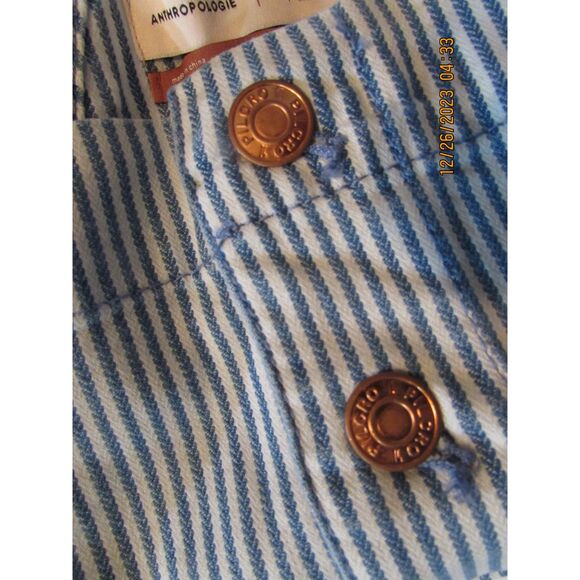 ANTHROPOLOGIE PILCRO SHORTALLS SIZE 32 STRIPED RAILROAD SHORTS BLUE WHITE bibs - Picture 5 of 13